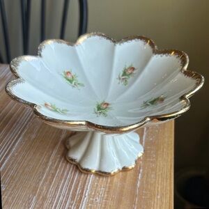 Vintage Rose Gold-Trimmed Pedestal Dish